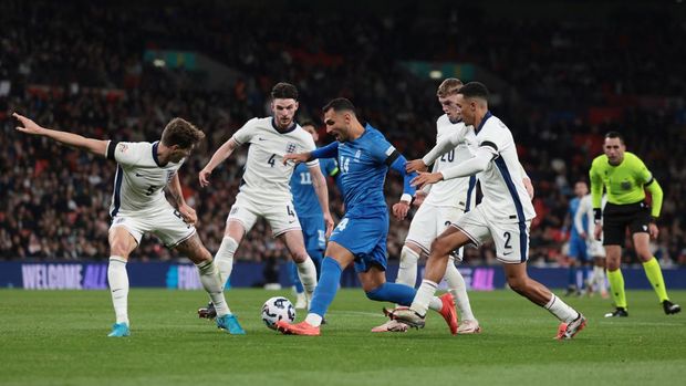 Soccer Football - UEFA Nations League - Group B2 - England v Greece - Wembley Stadium, London, Britain - October 10, 2024 Greece's Vangelis Pavlidis scores their first goal Action Images via Reuters/Paul Childs