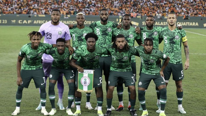 ABIDJAN, IVORY COAST - FEBRUARY 11: Players of Nigeria pose for a team photo ahead of the Africa Cup of Nations Final match between Nigeria and Ivory Coast at Alassane Ouattara Stadium in Abidjan, Ivory Coast on February 11, 2024. (Photo by Yvan Gabon/Anadolu via Getty Images)