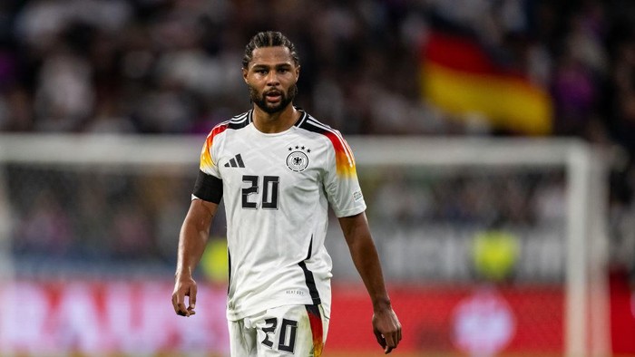 MUNICH, GERMANY - OCTOBER 14: Serge Gnabry of Germany reacts during the UEFA Nations League 2024/25 League A Group A3 match between Germany and Netherlands at Allianz Arena on October 14, 2024 in Munich, Germany. (Photo by Daniel Kopatsch/Getty Images)
