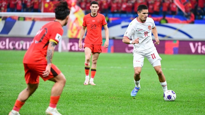China Vs Indonesia QINGDAO, CHINA - OCTOBER 15, 2024 - Photo taken on Oct 15, 2024 shows Chinese soccer players during their match against Indonesia at home in the 4th round of World Qualifiers Asian Zone in Qingdao, Shandong province, China. (Photo credit should read CFOTO/Future Publishing via Getty Images)
