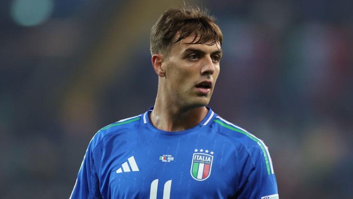 UDINE, ITALY - OCTOBER 14:  Daniel Maldini of Italy in action during the UEFA Nations League 2024/25 League A Group A2 match between Italy and Israel at Bluenergy Stadium on October 14, 2024 in Udine, Italy. (Photo by Claudio Villa - FIGC/Getty Images)