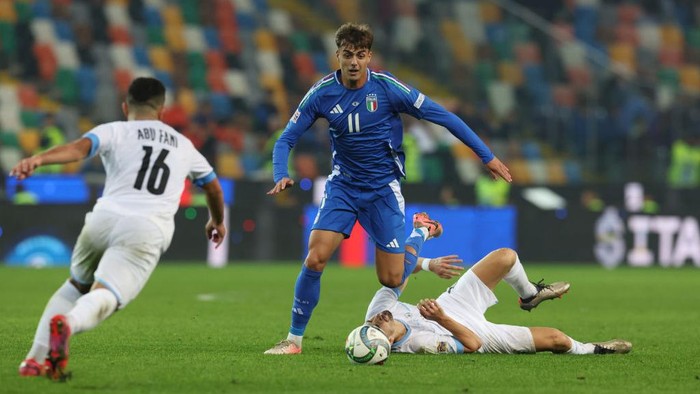 UDINE, ITALY - OCTOBER 14: Daniel Maldini of Italy in action during the UEFA Nations League 2024/25 League A Group A2 match between Italy and Israel at Bluenergy Stadium on October 14, 2024 in Udine, Italy. (Photo by Claudio Villa - FIGC/Getty Images)