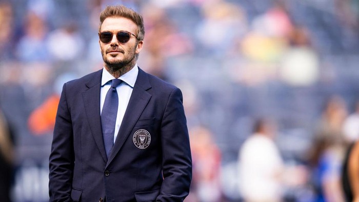 NEW YORK, NEW YORK - SEPTEMBER 21: David Beckham president and co-owner of Inter Miami CF on the pitch before the Major League Soccer match between the New York City and Inter Miami at Yankee Stadium on September 21, 2024 in New York City. (Photo by Ira L. Black - Corbis/Getty Images)