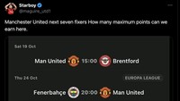 Ini jadwal MU di laga-laga berikutnya. Ada yang bisa menerka kira-kira bagaimana hasilnya? Foto: dok. Internet/X (Twitter)