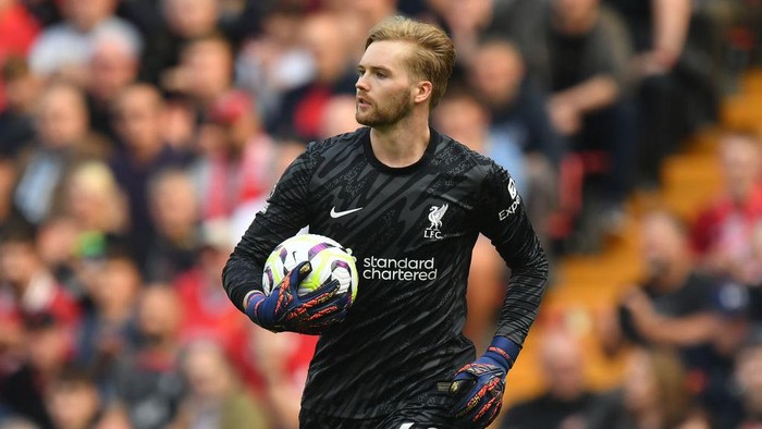 LIVERPOOL, ENGLAND - SEPTEMBER 21:  Liverpools Caoimhin Kelleher during the Premier League match between Liverpool FC and AFC Bournemouth at Anfield on September 21, 2024 in Liverpool, England. (Photo by Dave Howarth - CameraSport via Getty Images)