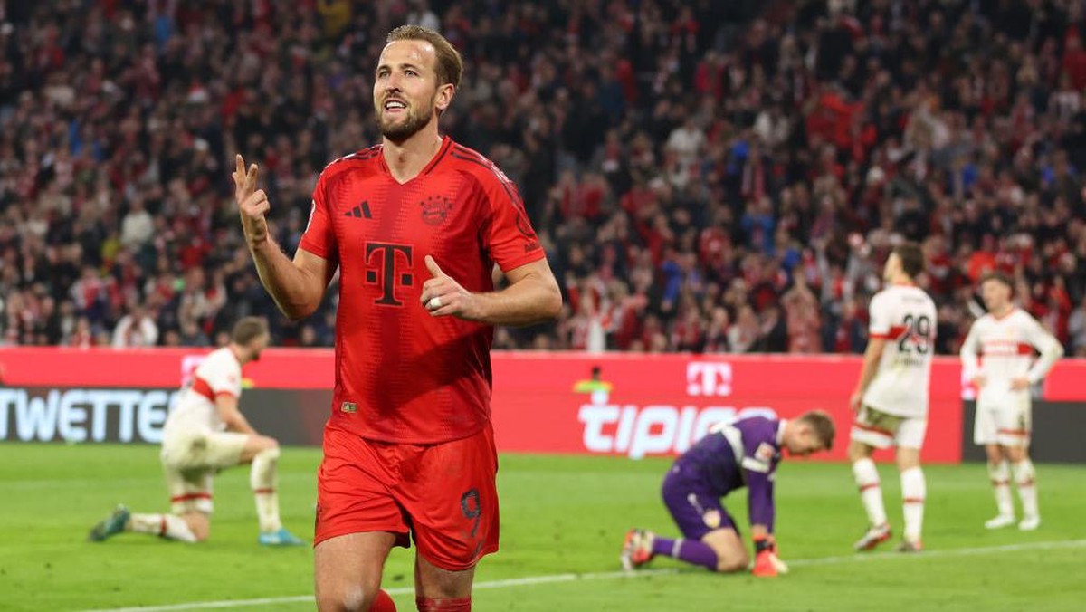 Harry Kane bikin hat-trick dan membantu Bayern Munich menang 4-0 atas Stuttgart dalam lanjutan Bundesliga. (Foto: Christina Pahnke - sampics/Getty Images)