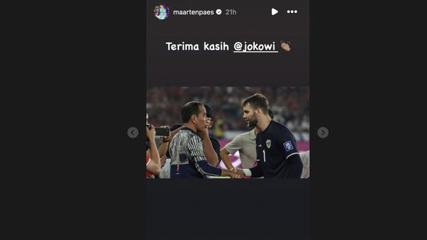 Maarten Paes mengucapkan terima kasih kepada Presiden ke-7 Indonesia Joko Widodo (Jokowi).