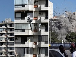 Terekam Kamera! Rudal Israel Runtuhkan Bangunan di Beirut