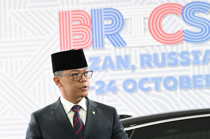 Indonesia's Foreign Minister Sugiono arrives at the BRICS summit in Kazan, Russia October 24, 2024. Kirill Zykov/BRICS-RUSSIA2024.RU Host Photo Agency via REUTERS ATTENTION EDITORS - THIS IMAGE WAS PROVIDED BY A THIRD PARTY. MANDATORY CREDIT.