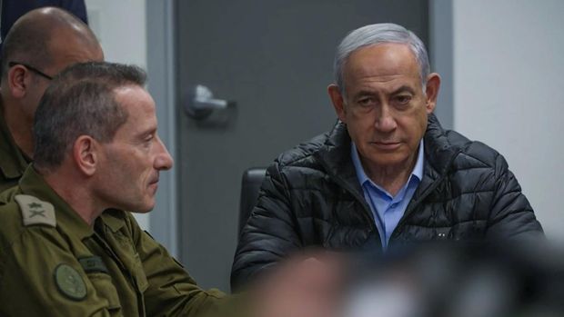 This screen grab taken from a handout video released by the Israeli government press office shows Prime Minister Benjamin Netanyahu in the command center of the defense ministry in Tel Aviv on October 24, 2024, as Israel conducts what it says are 