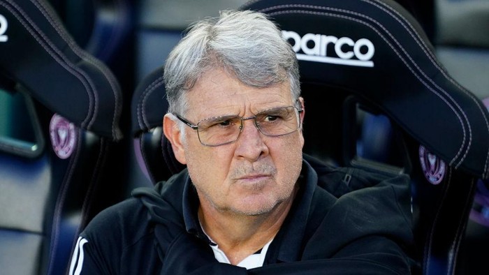 FORT LAUDERDALE, FLORIDA - JULY 27: Inter Miami manager Tata Martino looks on prior to the Leagues Cup 2024 match between Inter Miami CF and Puebla at Chase Stadium on July 27, 2024 in Fort Lauderdale, Florida. (Photo by Rich Storry/Getty Images)