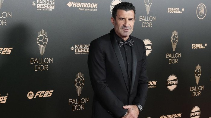 Former Portuguese player Luis Figo arrives for the 68th Ballon dOr (Golden Ball) award ceremony at Theatre du Chatelet in Paris, Monday, Oct. 28, 2024. (AP Photo/Michel Euler)