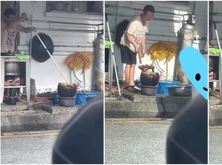 Duh! Pemilik Kedai Tertangkap Basah Aduk Makanan dengan Kain Pel