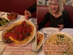 Kocak! Ibu dan Anak Ini Tak Sadar Pesan Makanan Porsi Jumbo di Resto