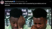 Andaikan Ballon dOr dipilih wasit dan bukan jurnalis, bisa jadi Vinicius yang jadi juaranya. (Foto: Twitter)