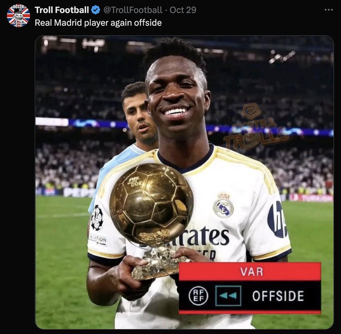 Meme Vinicus Meme Vinicius batal raih Ballon d'Or 2024.