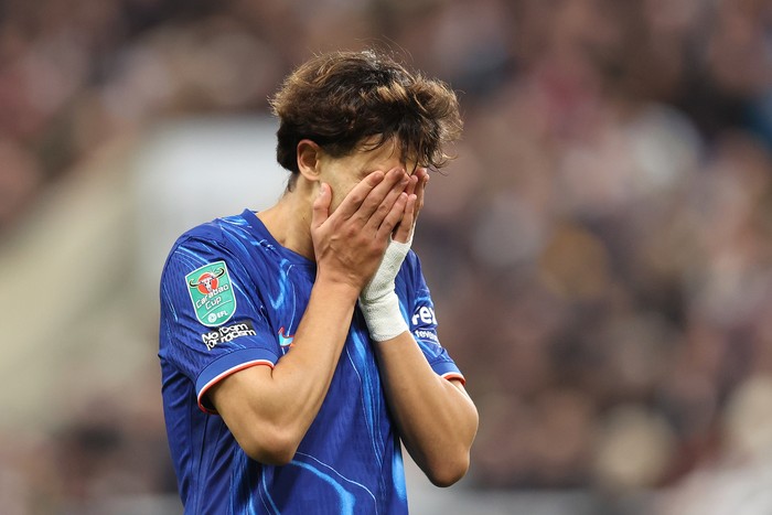 Joao Felix  Joao Felix of Chelsea reacts during the Carabao Cup Fourth Round match between Newcastle United and Chelsea at St James' Park on October 30, 2024 in Newcastle upon Tyne, England. (Photo by George Wood/Getty Images)
