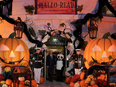 Potret Jill Biden Berkostum Panda Rayakan Halloween di Gedung Putih