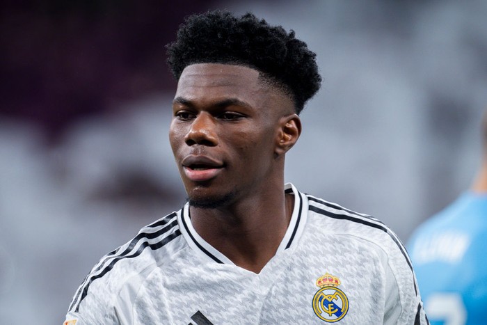 Aurelien Tchouameni of Real Madrid CF is seen during the La Liga EA Sports 2024/25 football match between Real Madrid CF and FC Barcelona at Estadio Santiago Bernabeu in Madrid, Spain, on October 26, 2024. (Photo by Alberto Gardin/NurPhoto via Getty Images)