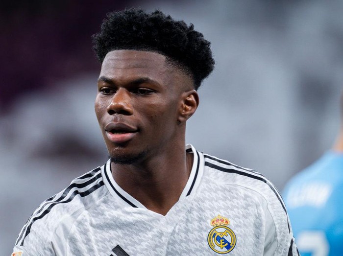Aurelien Tchouameni of Real Madrid CF is seen during the La Liga EA Sports 2024/25 football match between Real Madrid CF and FC Barcelona at Estadio Santiago Bernabeu in Madrid, Spain, on October 26, 2024. (Photo by Alberto Gardin/NurPhoto via Getty Images)