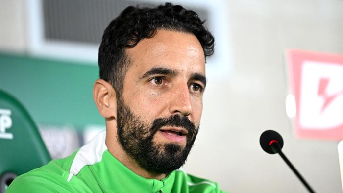 Sporting Lisbon manager Ruben Amorim during a press conference at the Alcochete Academy, Portugal. Manchester United are edging closer to the appointment of Ruben Amorim but the head coach is expected to stay at Sporting Lisbon until Novembers international break. The Old Trafford hierarchy unanimously decided to sack Erik ten Hag having decided enough was enough after Sundays late loss at West Ham continued their poor start to his third season in charge. Picture date: Thursday October 31, 2024. (Photo by Zed Jameson/PA Images via Getty Images)
