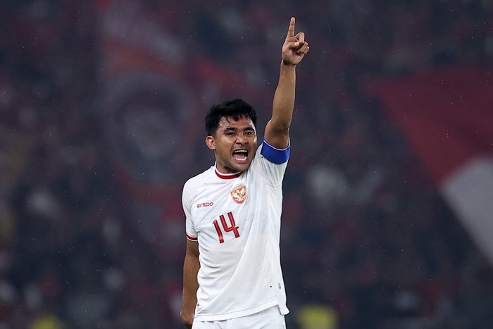 JAKARTA, INDONESIA - JUNE 11: Asnawi Mangkualam of Indonesia gestures during the FIFA World Cup Asian second qualifier Group F match between Indonesia and Philippines at Gelora Bung Karno Stadium on June 11, 2024 in Jakarta, Indonesia. (Photo by Robertus Pudyanto/Getty Images)