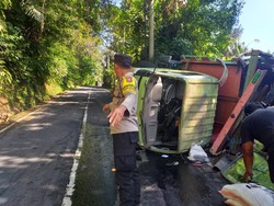 Truk Angkut Kayu Terguling, 1 Orang Tewas di Gianyar