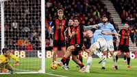 Haaland tercatat melakukan 6 big chances missed alias enam kali gagal menuntaskan peluang emas. Salah satunya sepakannya di depan gawang Bournemouth yang kosong gagal! (Getty Images)