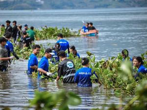 AQUA Bersihkan 12 Ton Eceng Gondok Danau Toba Bersama Pandawara Group