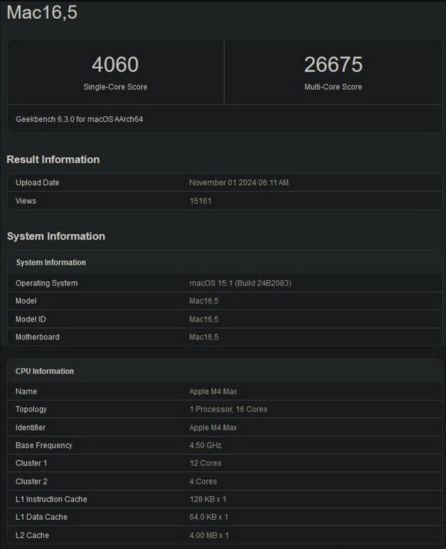 Hasil benchmark Apple M4 Max