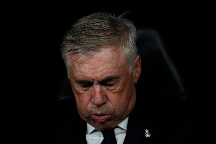 MADRID, SPAIN - NOVEMBER 05: Carlos Ancelotti head coach of Real Madrid C.F. reacts prior the game the UEFA Champions League 2024/25 League Phase MD4 match between Real Madrid C.F. and 	AC Milan at Estadio Santiago Bernabeu on November 05, 2024 in Madrid, Spain. (Photo by Diego Souto/Getty Images)