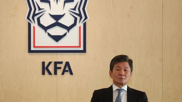 Chung Mong-gyu, president of the Korea Football Association (KFA), attends a meeting with senior executives to determine Jurgen Klinsmann's fate as the national team head coach, at the KFA headquarters in Seoul on February 16, 2024. (Photo by KOREA POOL / AFP)