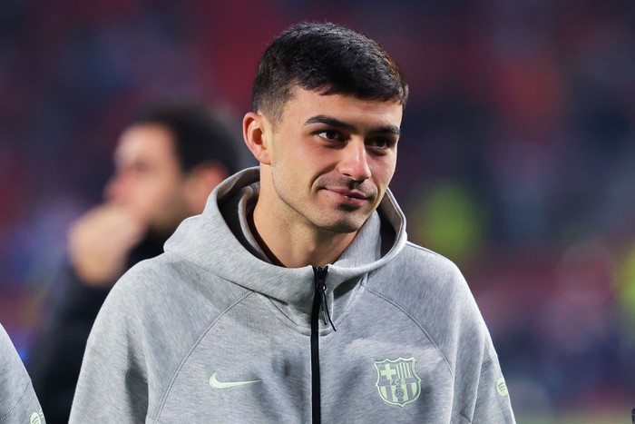 BELGRADE, SERBIA - NOVEMBER 6: Pedri of FC Barcelona reacts during the pitch inspection prior during the UEFA Champions League 2024/25 League Phase MD4 match between between FC Barcelona and FK Crvena Zvezda at Rajko Mitic Stadium on November 6, 2024 in Belgrade, Serbia. (Photo by Nikola Krstic/MB Media/Getty Images)