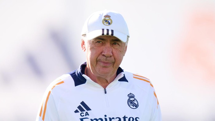 MADRID, SPAIN - OCTOBER 21: Carlo Ancelotti, Head Coach of Real Madrid, looks on during the UEFA Champions League 2024/25 League Phase MD3 training session at Valdebebas training ground on October 21, 2024 in Madrid, Spain. (Photo by Angel Martinez - UEFA/UEFA via Getty Images)