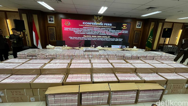 Penampakan Uang Rp 301 M yang Disita Kejagung dari Kasus Duta Palma. (Rumondang Naibaho/detikcom)