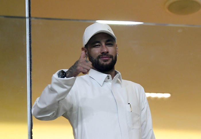 Neymar Soccer Football - Saudi Pro League - Al Hilal v Al Taawoun - Kingdom Arena, Riyadh, Saudi Arabia - October 26, 2024 Al Hilal's Neymar poses for a picture in the stands during the match REUTERS/Stringer
