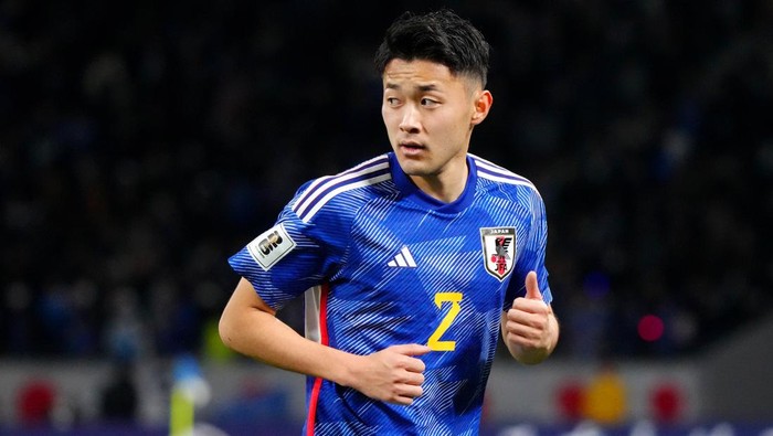 TOKYO, JAPAN - MARCH 21: Yukinari Sugawara of Japan looks on during the FIFA World Cup Asian 2nd qualifier Group B between Japan and North Korea at National Stadium on March 21, 2024 in Tokyo, Japan. (Photo by Koji Watanabe/Getty Images)
