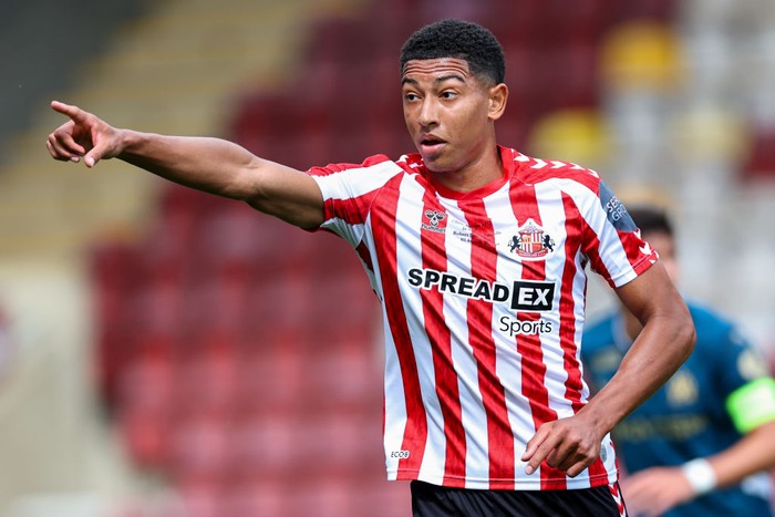 BRADFORD, ENGLAND - AUGUST 3: Jobe Bellingham of Sunderland during the pre-season friendly match between Sunderland and Olympique Marseille at University of Bradford Stadium on August 3, 2024 in Bradford, England. (Photo by Robbie Jay Barratt - AMA/Getty Images)
