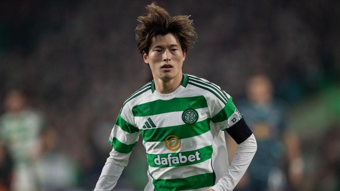 GLASGOW, SCOTLAND - NOVEMBER 5: Kyogo Furuhashi of Celtic in action during the UEFA Champions League 2024/25 League Phase MD4 match between Celtic FC and RB Leipzig at Celtic Park on November 5, 2024 in Glasgow, Scotland. (Photo by Joe Prior/Visionhaus via Getty Images)