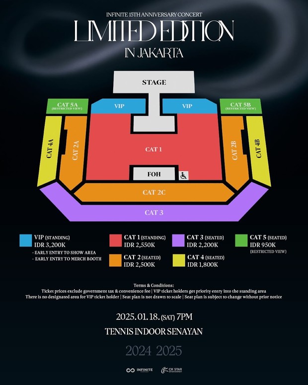Seatplan dan harga tiket konser INFINITE/ Foto: instagram.com/ckstar.id