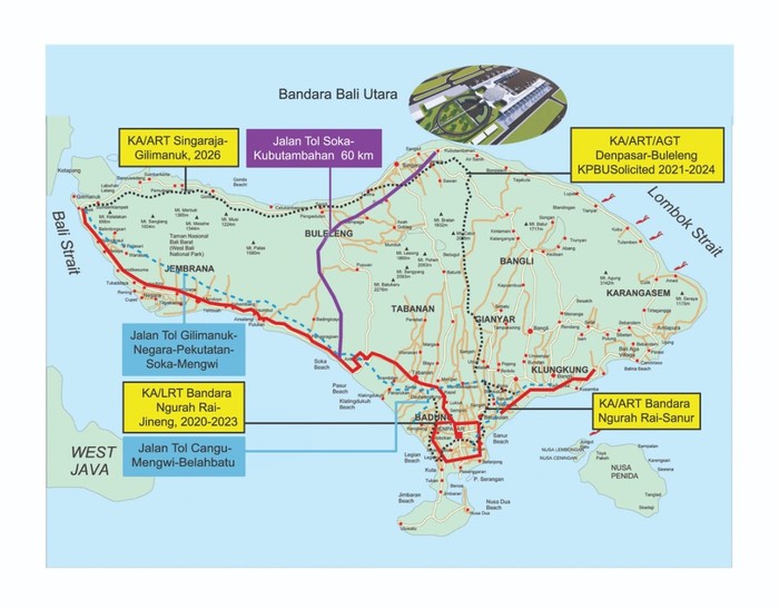Trase tol penghubung Bandara Internasional I Gusti Ngurah Rai dengan Bandara Bali Utara. (Dok. PT BIBU Panji Sakti) Trase tol penghubung Bandara Internasional I Gusti Ngurah Rai dengan Bandara Bali Utara. (Dok. PT BIBU Panji Sakti)