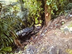 Truk Oleng Lalu Terperosok Jurang di Jalan Emplak Pangandaran