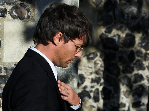 Louis Tomlinson arrives to attend the funeral of former One Direction singer Liam Payne at St. Mary's Church in Amersham, near London, Britain, November 20, 2024. REUTERS/Toby Melville