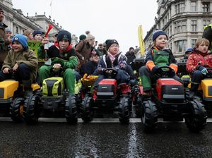 Naik Mini Traktor, Anak-anak Petani Ikut Demo di Inggris Naik Mini Traktor, Anak-anak Petani Ikut Demo di Inggris