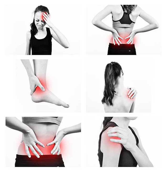 Mix of images showing aching parts of body, medical concept