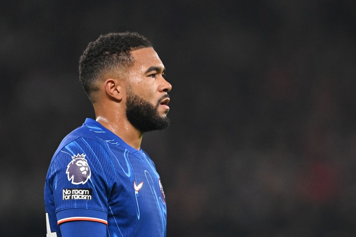 MANCHESTER, ENGLAND - NOVEMBER 03: Reece James of Chelsea looks on during the Premier League match between Manchester United FC and Chelsea FC at Old Trafford on November 03, 2024 in Manchester, England. (Photo by Michael Regan/Getty Images)