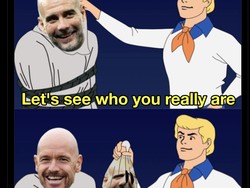 Meme Erik ten Hag berkedok Pep Guardiola! Foto: dok. Internet/X (Twitter)