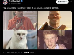 Meme Man City abal-abal yang kini kembali kalah lagi.  Foto: dok. Internet/X (Twitter)