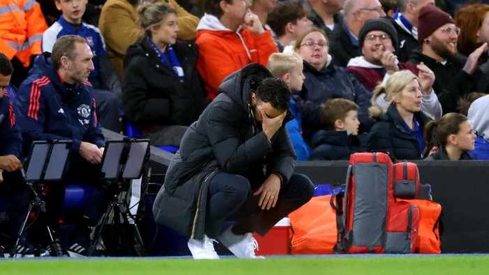 IPSWICH, ENGLAND - NOVEMBER 24: Ruben Amorim, Head Coach of Manchester United, reacts during the Premier League match between Ipswich Town FC and Manchester United FC at Portman Road on November 24, 2024 in Ipswich, England. (Photo by Richard Pelham/Getty Images)