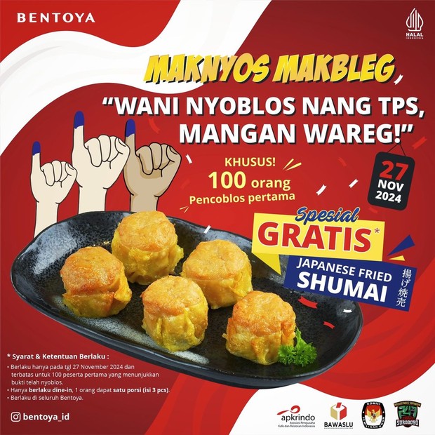 Promo pilkada Bentoya/Foto: Instagram @bentoya.id